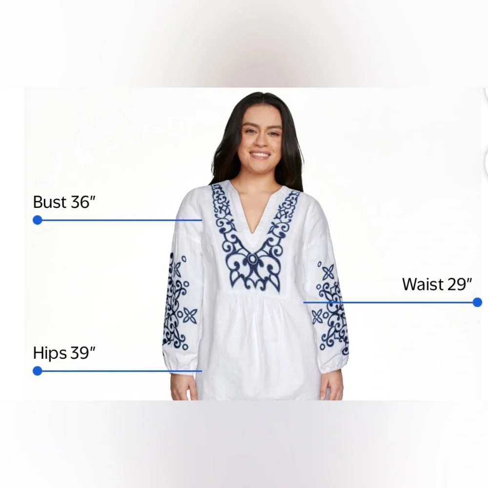 LASCANA Women's White Long Sleeve Shirt with Blue Embroidered Detail Size Small - Picture 5 of 5